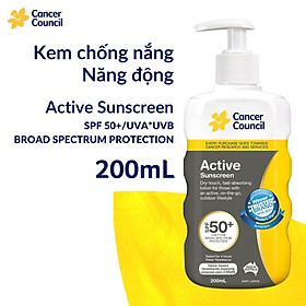 Kem chống nắng năng động Cancer Council Active SPF50+ PA++++ 200ml