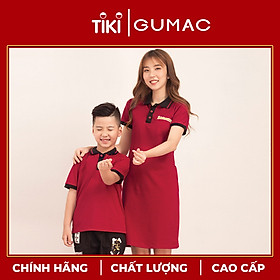 Đầm cho bé gái họa tiết dễ thương xinh xắn chất liệu thun mát phối màu cổ bẻ GUMAC DKA514 màu Đỏ và Kem ( dành cho bé gái từ 12 tháng đến 7 tuổi)