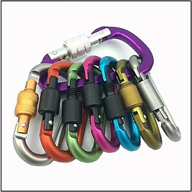 Hình ảnh Móc Đa Năng Móc Khóa Nhôm Đi Phượt Carabiner Chữ D Có Khóa Xoay Đen Số 10