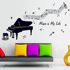 Decal dán tường chất liệu PVC loại 1 dày dặn, trang trí quán cafe, phòng học, phòng ngủ cho bé- Đàn piano- mã sp AY7190
