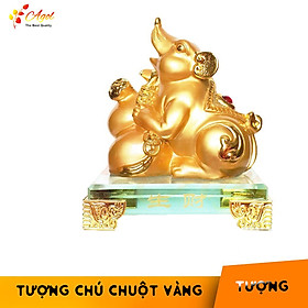 TƯỢNG CHÚ CHUỘT VÀNG ĐẾ KÍNH THỦY TINH - Tượng Kim Tý Chiêu Tài