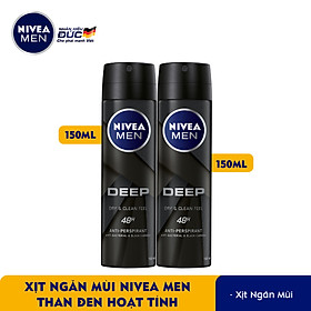 Bộ đôi Xịt ngăn mùi NIVEA MEN Deep than đen hoạt tính (150ml x2) - 80027
