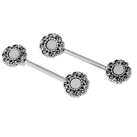 1 Pair 316L Stainless Steel Retro Crystal Dangle Nipple Piercing Rings Bar 1