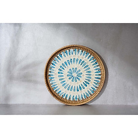 Mua Khay mây tre đan khảm trai hình tròn cao cấp  đựng đồ đa năng hàng thủ công xuất khẩu Decor trang trí nhà Bemiao Shop