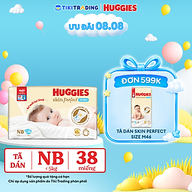 Tã/bỉm dán sơ sinh Huggies Skin Perfect NB 38 miếng với 2 vùng thấm giảm kích ứng da
