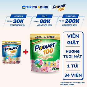 Viên Giặt Tiện Lợi Power100 3 Trong 1 Hương Tươi Mát Túi 34 Viên
