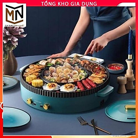 Mua Bếp lẩu nướng đa năng AORAN kết hợp 2 trong 1 màu xanh công suất lớn 2200W mẫu mới 2021