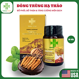 Đông Trùng Hạ Thảo Tây Tạng (Made in USA) - Hoạt chất Polysacharide và Cordycepin/Adenosine cao, giúp tăng đề kháng, hệ miễn dịch nhanh, bổ phổi, bổ thận, ngủ ngon, giảm mệt mỏi, chống lão hóa, tăng cường sinh lý ( 60 Viên 500mg/ viên)