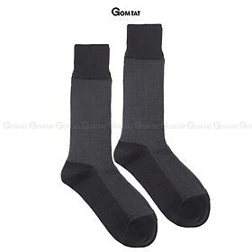 Tất đi giày tây nam cổ cao 25cm họa tiết sọc xương cá, vớ nam công sở chất liệu cotton cao cấp - GOM-MIX14-1DOI - 1 ĐÔI XÁM