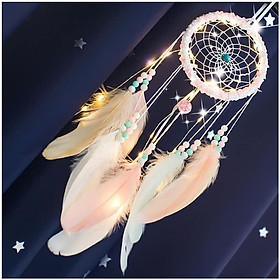 Dreamcatcher handmade phối ren hoa/lông vũ trang trí nhà cửa có đèn led