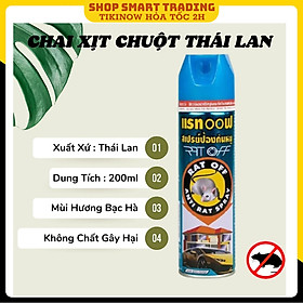 Chai Xịt Đuổi Chuột Rat Off - Anti Rat Spray Thái Lan 200ml Tặng kèm móc khóa (Mẫu Ngẫu nhiên)