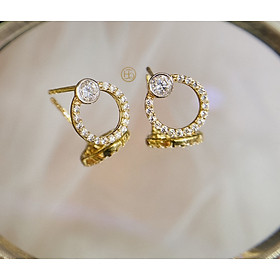 Khuyên tai tròn đính đá vàng 10k - Kim Dung Hải Quyên Jewelry