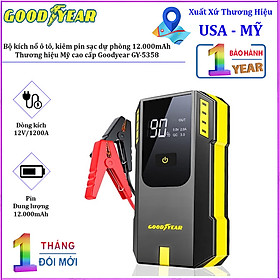 Bộ kích n.ổ ô tô, kiêm pin sạc dự phòng 12000mAh. Thương hiệu Mỹ cao cấp Goodyear GY-5358