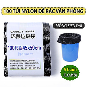 Mua 100 Túi Đựng Rác Văn Phòng Nylon Đen 5 Cuộn 150gr Túi Đựng Rác Tự Hủy Sinh Học 45x50CM Siêu Dai