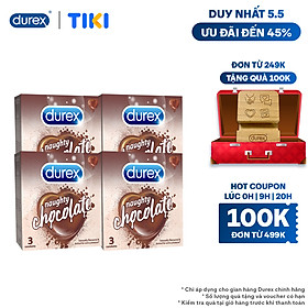 Bộ 4 Bao Cao Su Durex Naughty Chocolate - Hộp 3 bao