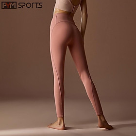 Quần dài legging tập Yoga - Gym PYMSPORT - PYML025 , kéo khóa bên hông, nâng mông, lưng cạp cao, 3 màu hồng, đen, ghi