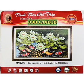 Tranh thêu kín Cửu ngư quần tụ MN0202, kích thước 130 x 65 cm