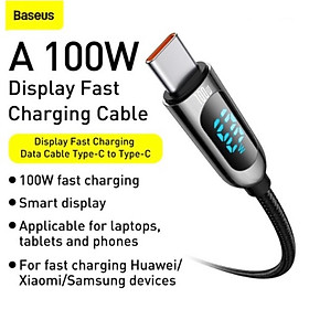 Cáp sạc nhanh Baseus C to C 100W màn led, Cáp sạc nhanh 100W Baseus Display Fast Charging Data Cable Type C to C 100W (20V/5A) - Hàng chính hãng