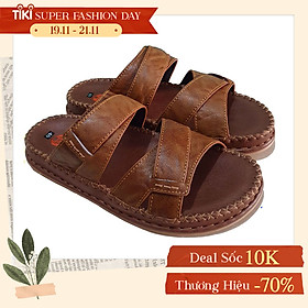 Dép nam quai ngang đế cao 3.5cm da bò thật chính hãng Trường Hải thời trang cao cấp DN0156  - 39 - Màu vàng bò