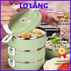 Hộp đựng cơm giữ nhiệt 3 ngăn inox lúa mạch dung tích có quai xách tiện lợi kích thước 20x14