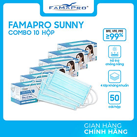 [HỘP - FAMAPRO SUNNY] - Khẩu trang y tế kháng khuẩn 4 lớp Famapro SUNNY (50 cái/ hộp)