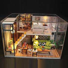 Mô hình nhà DIY Doll House Biệt thự châu Âu Kèm Đèn LED và Mica chống bụi
