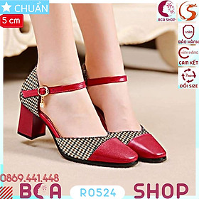 Giày cao gót nữ 5p RO524 ROSATA tại BCASHOP bít mũi, quai hậu, thân và gót giày có phối ca rô thời trang - màu đỏ