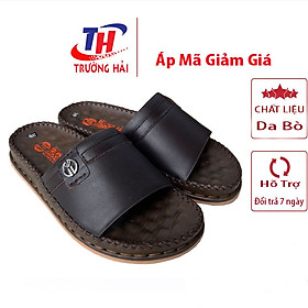 Dép nam quai ngang da bò màu nâu đế cao 3.5cm chính hãng Trường Hải may chắc chắn QN179 - 43 - Nâu