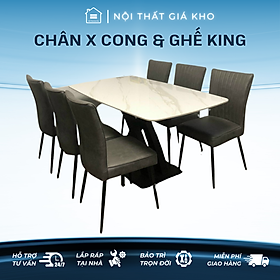 Mua Bộ bàn ăn mặt đá Ceramic bóng chân chéo chữ x cong kết hợp ghế king