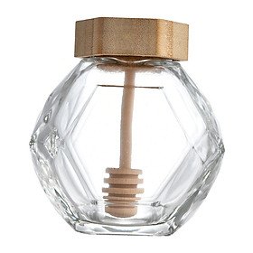 Honey Jar Honey Pot Storage Honey Dispenser Clear Beehive Honey Dish Kitchen Accessories with Wooden Dripper And Lid