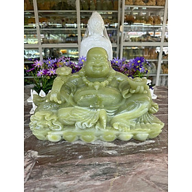 Mua Tượng Phật Di Lặc ngồi tựa bao tiền cầm thỏi vàng phong thủy đá ngọc onyx