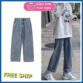 Quần bò nữ,quần jeans ống rộng lưng cao, vải bò dày dặn chuẩn Qc shop cam kết chất lượng 100