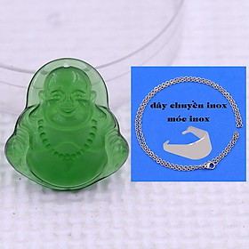 Mặt Phật Di lặc Pha lê xanh lá 3.6 cm kèm vòng cổ dây chuyền inox + móc inox, mặt dây chuyền Phật cười