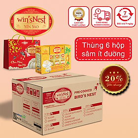 (Thùng 06 hộp) Yến Sào win'sNest Tổ Yến Chưng Sẵn 20% Nhân Sâm Ít Đường (6 Lọ/Hộp) Món quà sức khỏe KÈM TÚI