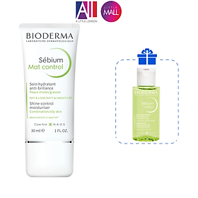 Kem dưỡng kiểm soát bóng dầu, dưỡng ẩm Bioderma sébium mat control 30ml TẶNG nước hoa hồng Bioderma (Nhập khẩu)