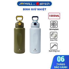 Bình Giữ Nhiệt Inox 304 Elmich EL0914 1L, Hàng Chính Hãng, Có Ống Hút, Nắp Mở Một Chạm - JoyMall