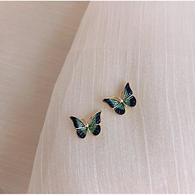 Bông tai nữ bạc cá tính dễ thương hình bướm màu xanh