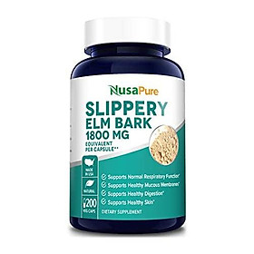 Slippery Elm Bark Extract 1800mg 200 Veggie Capsules (Extract 4:1, Non-GMO & Gluten Free) Soothe Sore Throat & Cough, Treat Digestive Problems & Support Skin Health