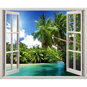 Tranh dán tường cửa sổ 3D VTC cảnh biển đẹp VT0032