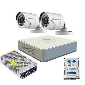 Mua Trọn bộ 2 camera thân trụ HIKVISION  Đầu ghi hình Analog 4 kênh DS-7104HGHI-F1  xem lại lịch sử 1 tháng  chuẩn net Full - Hàng Chính Hãng