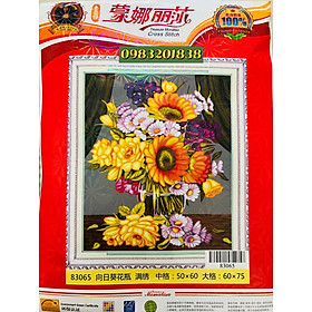 Tranh thêu kín Bình hoa đa sắc 83065, kích thước 50*60 cm