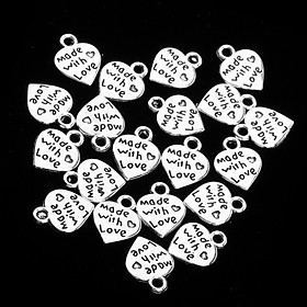 20 Pieces 'Made with Love' Pendant Love Heart Beads for Jewelry Making DIY Beads