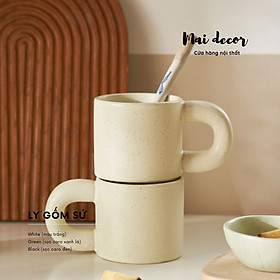 Ly dĩa gốm sứ có quai cao cấp dày dặn, họa tiết trendy phong cách Hàn Quốc