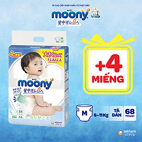 CỘNG 4 MIẾNG Tã dán Moony cao cấp M68 - Nhập khẩu từ Nhật Bản