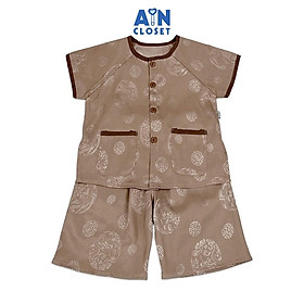 Bộ quần áo Bà ba Lửng unisex cho bé hoa văn Cổ Trang Viền Nâu gấm lụa - AICDBTFOXDAR - AIN Closet