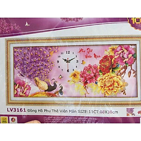 Tranh thêu chữ thập đồng hồ chim công LV3161 - 88 x 38 cm - chưa thêu