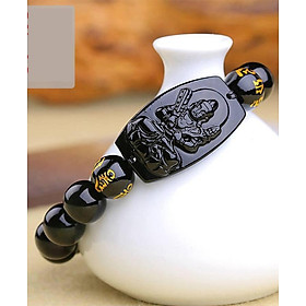 Vòng tay đá phong thủy Bạc Quang Thản -VTBM04 - Vòng tay khắc ngài Bồ Tát Hư Không Tạng đá 10 ly cho người tuổi sửu- Tuổi Dần (ĐEN)