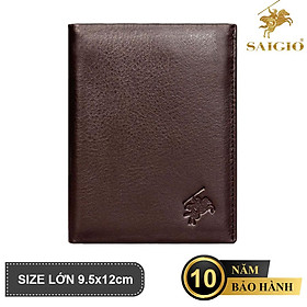 Ví Nam Da Bò NAPA Mềm Mại - Vân Tự Nhiên, Size Lớn, Thiết Kế Cổ Điển, Đơn Giản - Mỏng Nhẹ, Dáng Đứng - Gập 2, Ngăn Đựng Tiền Có Khóa Kéo, Nhiều Ngăn Để Giấy Tờ Tiện Dụng - Hàng Chính Hãng SAIGIO - Nâu
