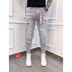 Quần Jean Nam Co Dãn Phối Rách Gối King168 , Jean Nam Cao Cấp Mẫu Mới 2023 MS63