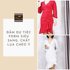 Đầm DỰ TIỆC dáng suông cao cấp, bèo nhúng lai váy siêu xinh, siêu sang, 2 màu đỏ, trắng. Thương hiệu NER – N52